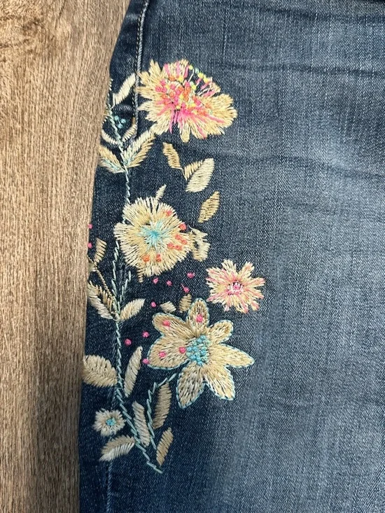 Lucky Brand Dark Blue Straight-Leg Jeans with Floral Embroidery - Picture 2 of 3